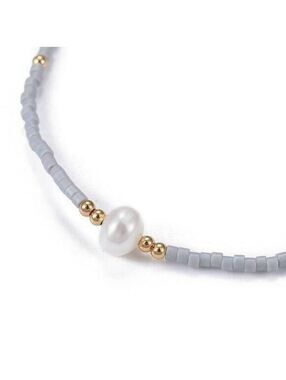 Hand Crafted Real Freshwater Pearl Light Gray Japanese Glass Beads Bracelet